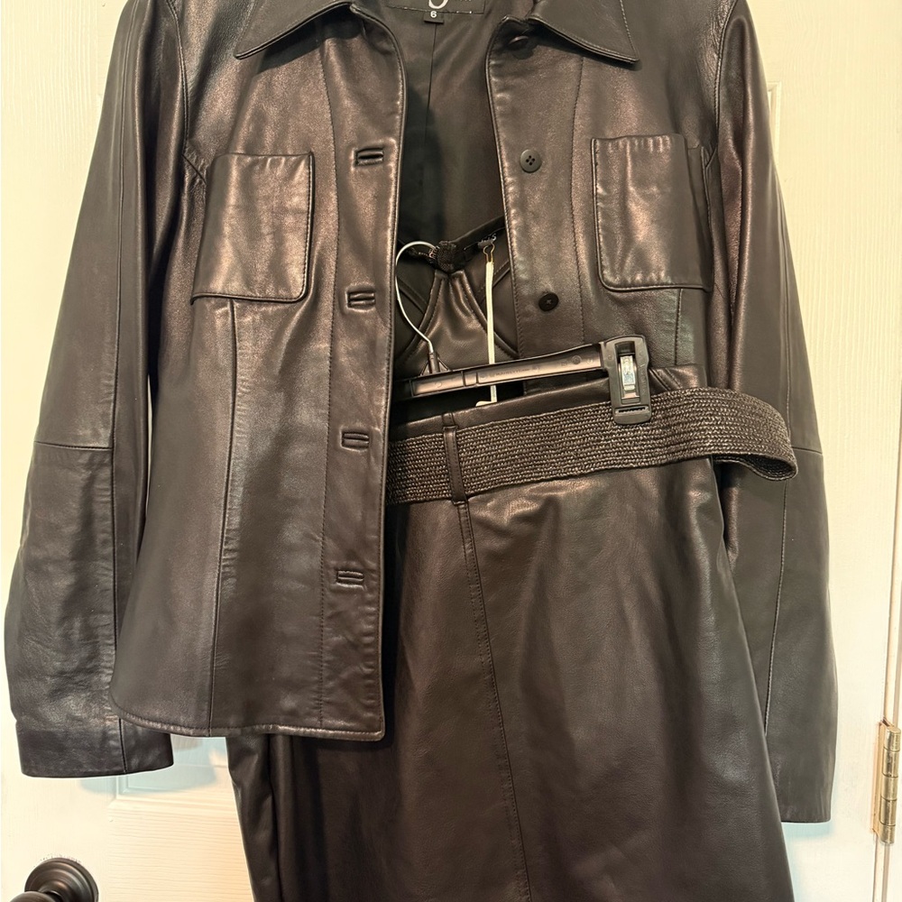 Women's Black Leather Jacket & Skirt